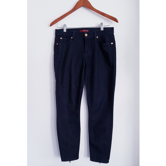 7 FOR ALL MANKIND Blue Skinny Back Zip Ankle Jeans - Picture 2 of 9